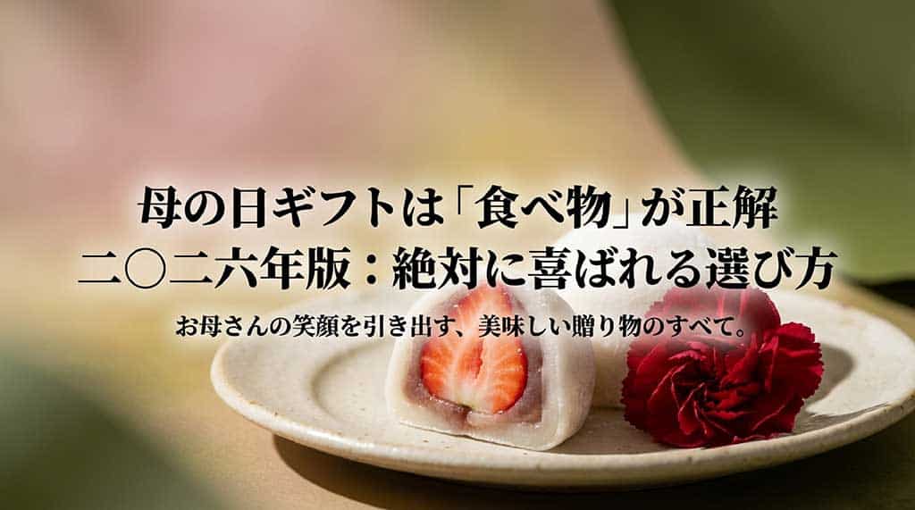2026年の母の日にお母さんが絶対に喜ぶ食べ物ギフトの選び方をまとめたタイトルスライド
