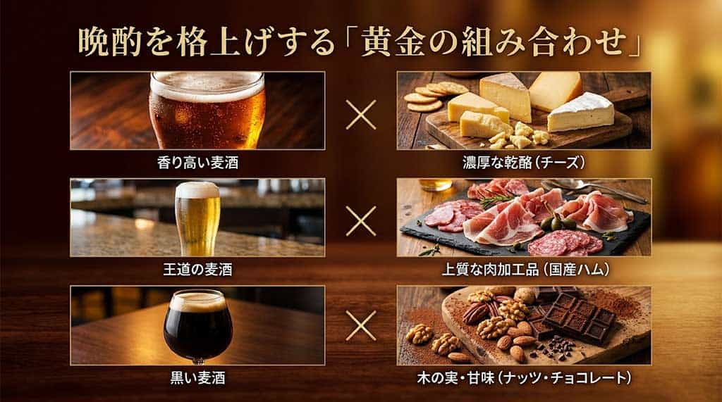 麦酒の種類に合わせたチーズ、国産ハム、ナッツ、チョコレートとの相性ガイド