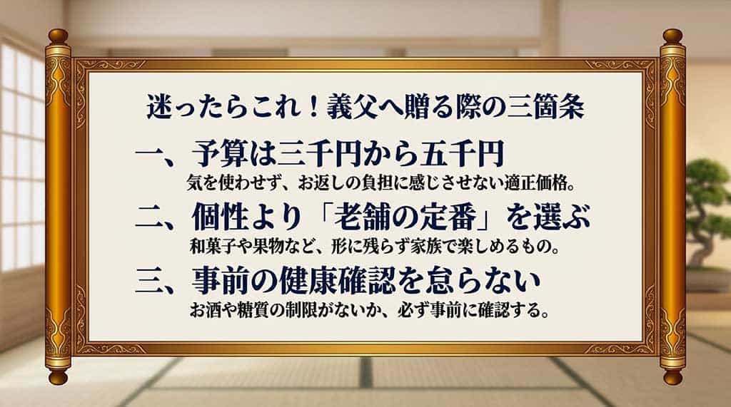 義理の父親へ父の日ギフトを贈る際の予算・定番選び・健康確認の三箇条