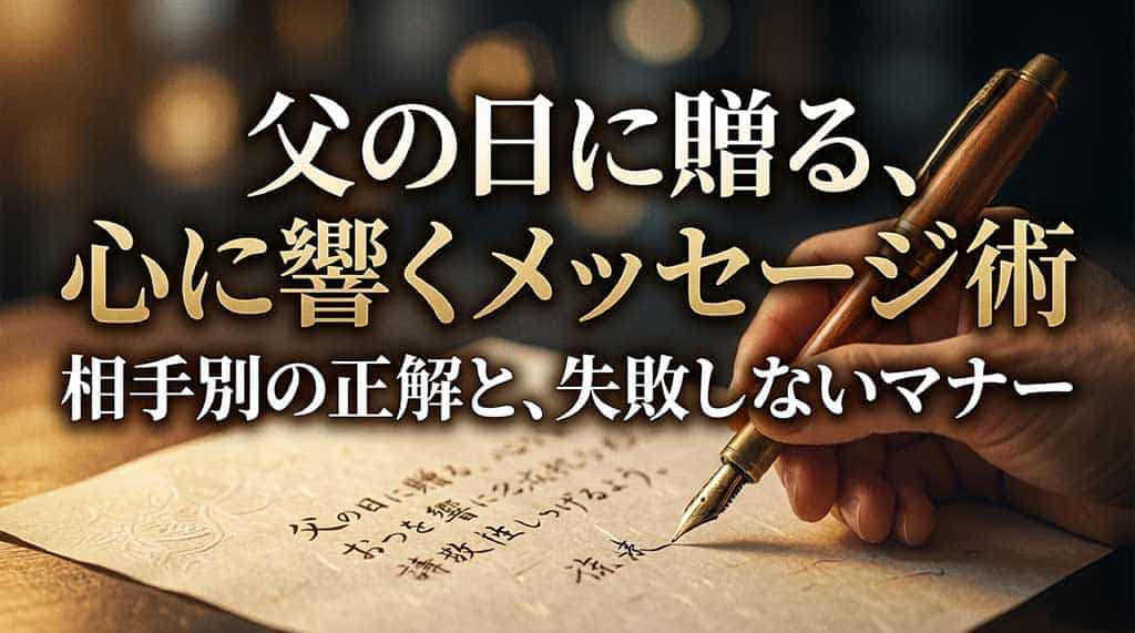 父の日に贈る心に響くメッセージ術と相手別の正解、失敗しないマナーを解説するスライドの表紙