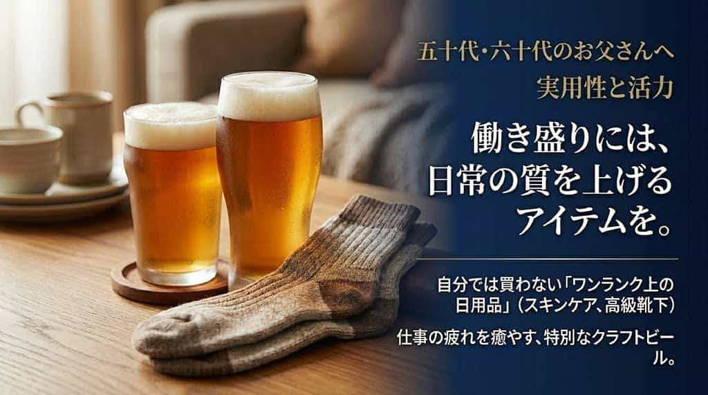 中高生からの父の日ギフトの選び方をまとめたスライド。無理はせずお小遣いの範囲内で、1,000円台のキーケースなどの実用品や、手描きの似顔絵などのプライスレスな価値が一番の宝物になると解説しています。