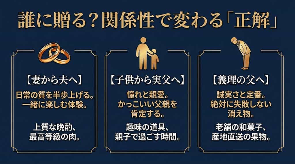 妻から夫、子供から実父、義父へ贈る際の関係性別プレゼント選びのポイント