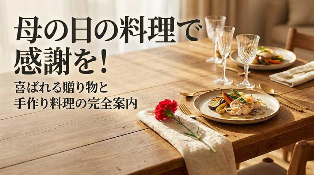 母の日の料理で感謝を伝えるための贈り物と手作りレシピの案内スライド