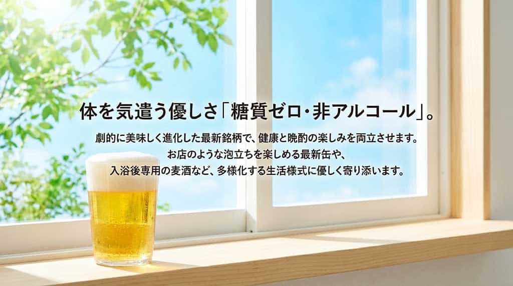 劇的に美味しく進化した糖質ゼロビールや、泡ジョッキ缶などの最新トレンドの紹介