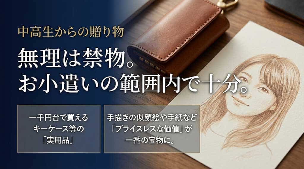 父の日のプチギフトの相場が1,000円〜3,000円であることを示すスライド。この範囲内で最大限の価値を生み出すことが最適解であると伝えています。
