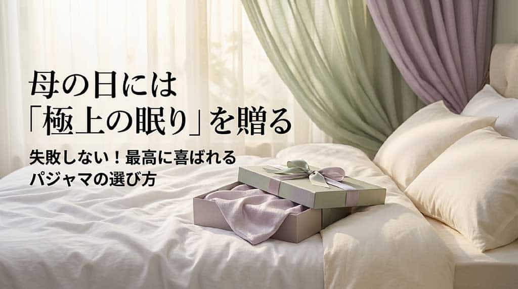 「母の日には『極上の眠り』を贈る 失敗しない！最高に喜ばれるパジャマの選び方」と書かれたガイドの表紙スライド