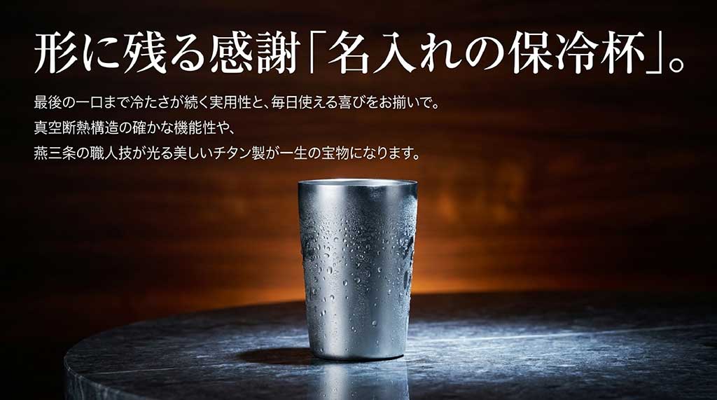 真空断熱構造や燕三条の職人技による名入れ保冷杯の紹介