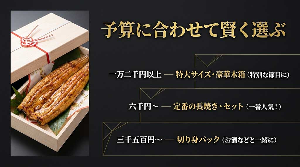 父の日うなぎギフトの価格帯別の内容（切り身・長焼き・特大サイズ）一覧